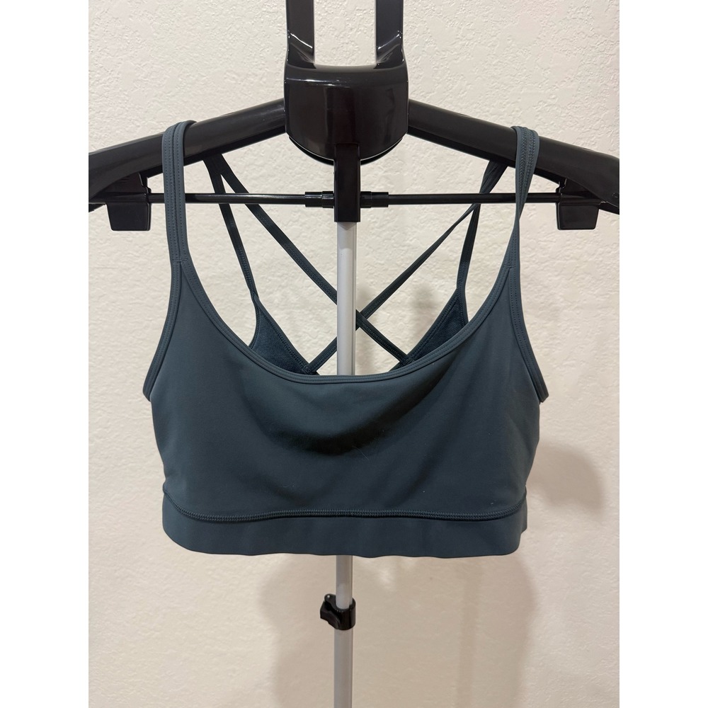 Vuori Mindset Sports Bra Strappy Crisscross Back Dark Teal Blue Women Size L
